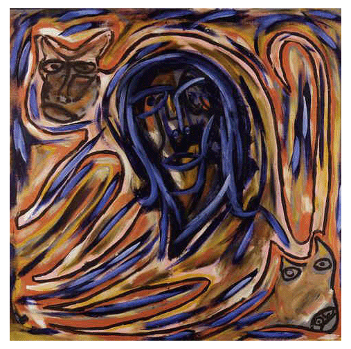 Thornton Dial, Woman with tiger cat.