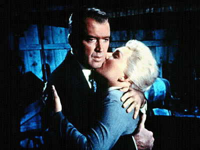 James Stewart and Kim Novak in Vertigo