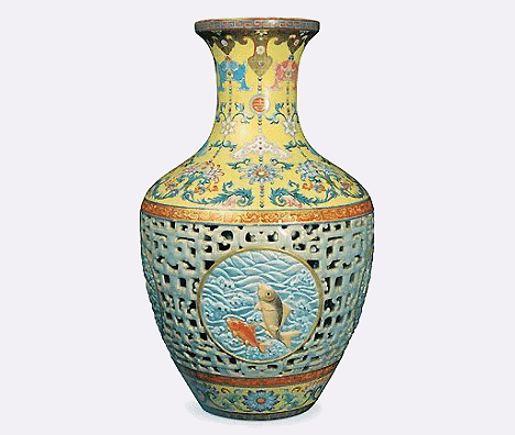 This 16" tall Qianlong porcelain vase depicting two fishes, dating from around 1740 was hammered down at the Bainbridge's auction house for GBP 53.1 million (more than US$85M) while the estimate was between GBP 800,000 and GBP 1,200,000.